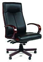 Офисное кресло Chairman 411 черное экопремиум, с деревянными элементами N